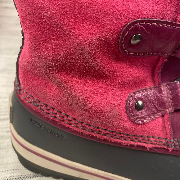 Sorel Girl's Pink Suede Fur Trim Lace Up Snow Boots Size 3 - Picture 3 of 8